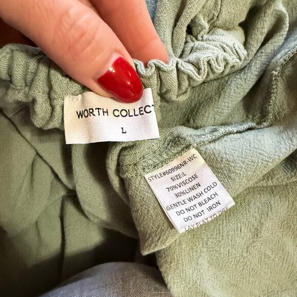 Worth Collective Avery Tiered Linen-Blend Midi Dress in Sage Large - Picture 5 of 7